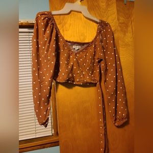 Burnt orange cropped top with white polka dots, Aeropastle, Size S